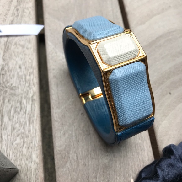 PRADA Vintage Blue Leather Saffiano Hinge Bracelet - Picture 2 of 7